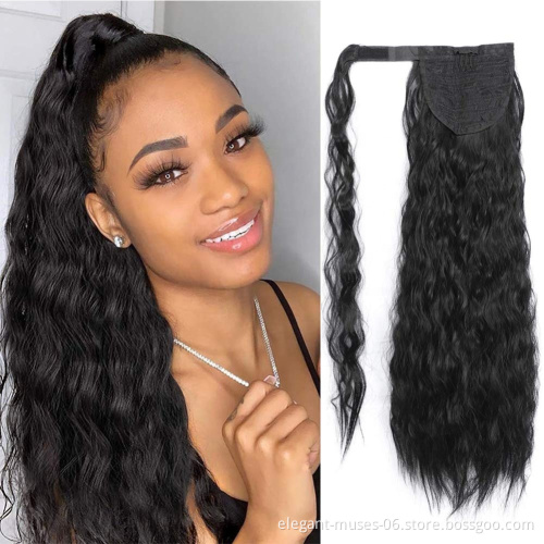 Aodale Hair Long Natural Wave Ponytail Clip In Synthetic Ponytail Heat Resistant Fiber Hair Extension Wrap Round Hairpiece